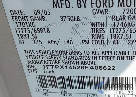 2006 Ford F-150 Fx4/Lariat/Xl/Xlt z USA, uszkodzony, nr VIN 1FTPX14526FA06622